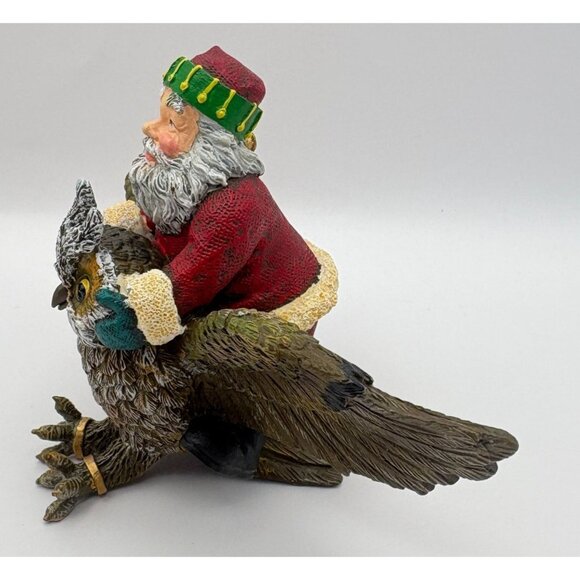 Vintage Santa Riding Owl Christmas Figurine Rustic Nature Sculpture - Picture 5 of 8